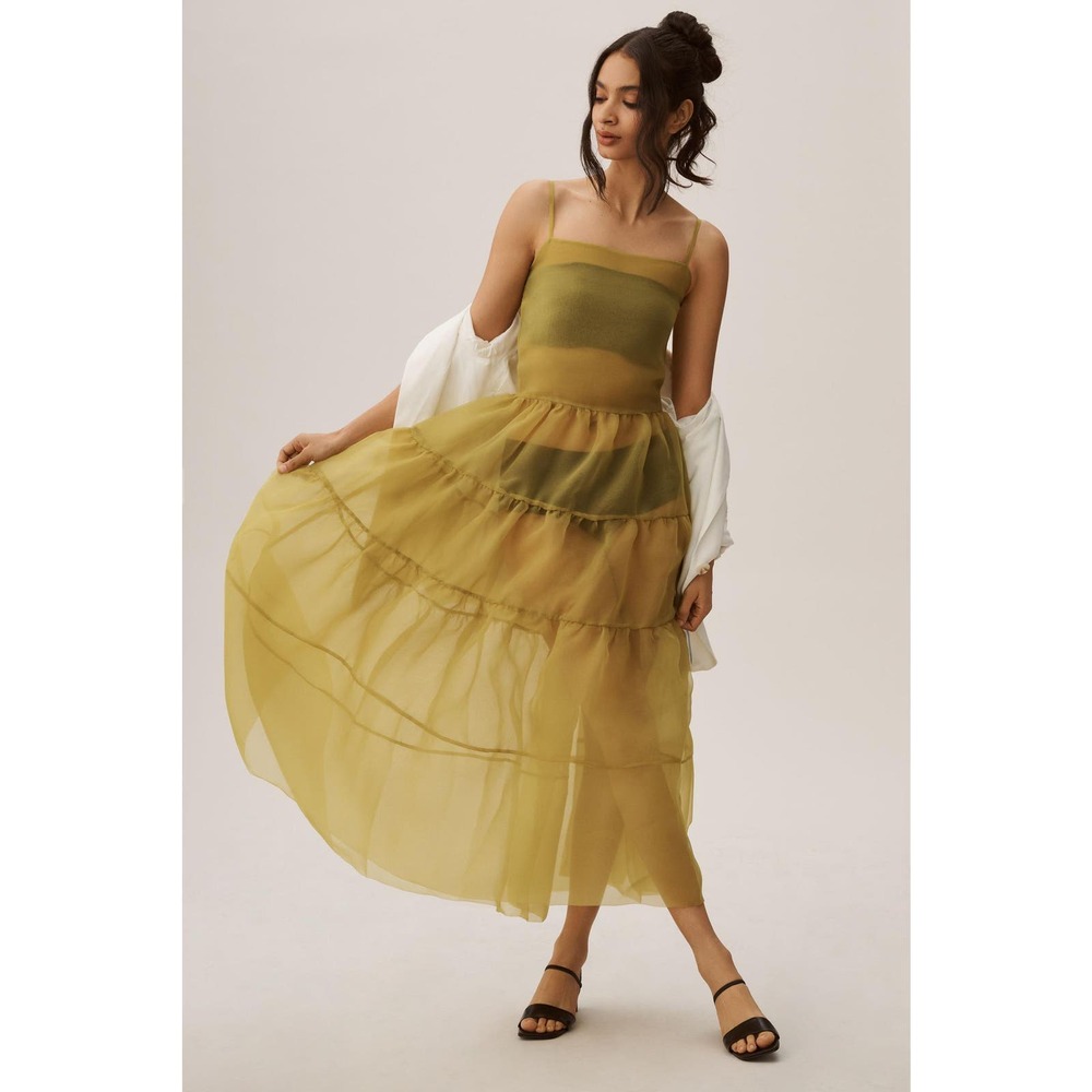 Anthropologie Tiered Sheer Midi Dress - New Large